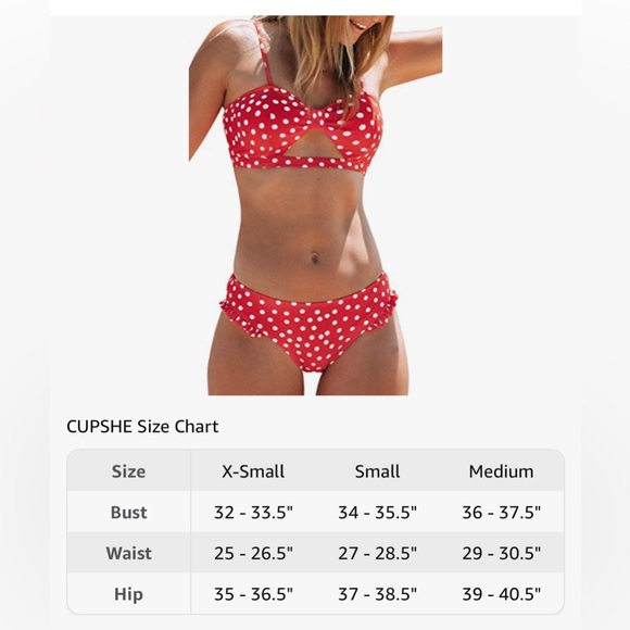 CUPSHE Women's Polka Dot Cutout Ruffles Back Hook Closure Bikini Sets- Size M - Picture 10 of 10
